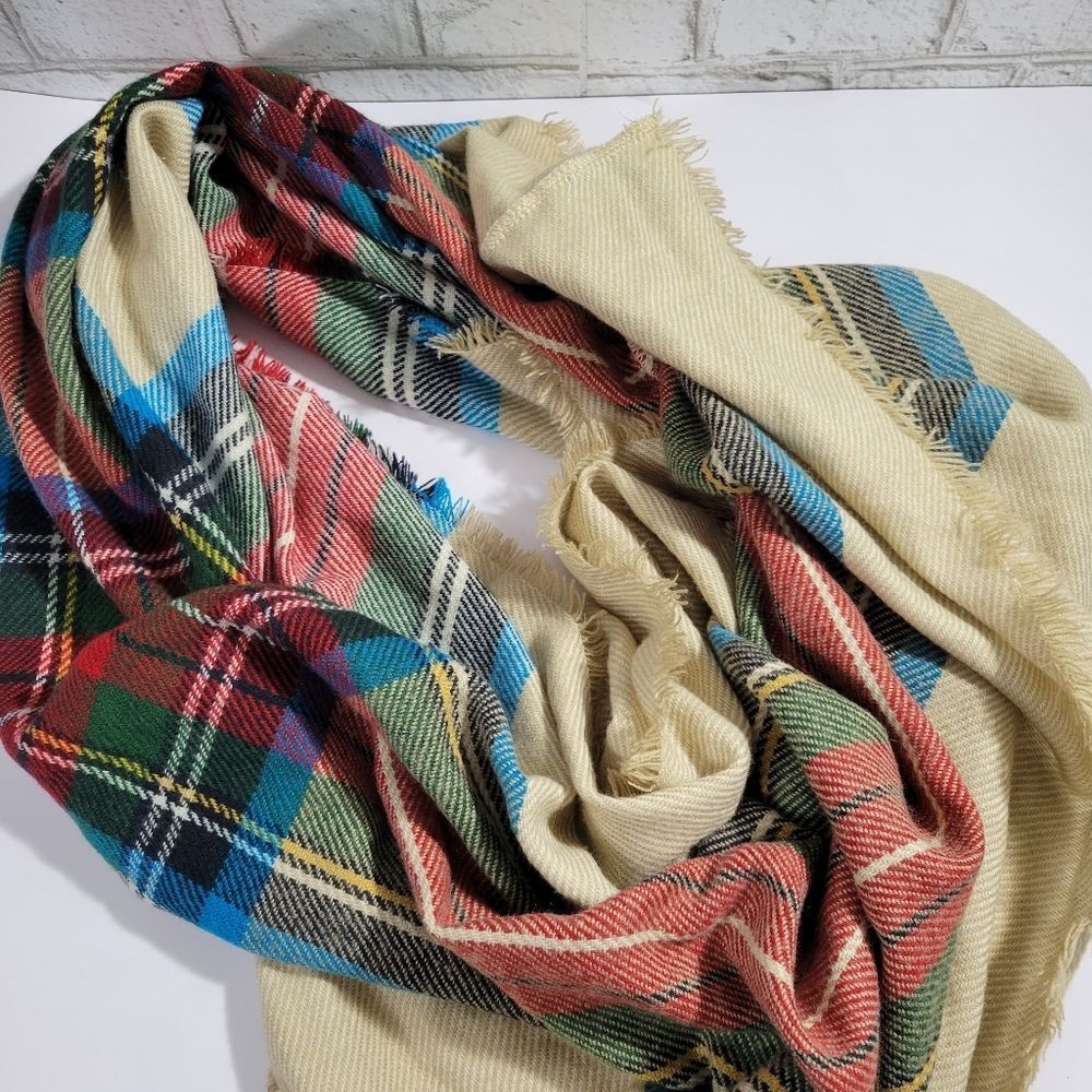Cream plaid infinity scarf